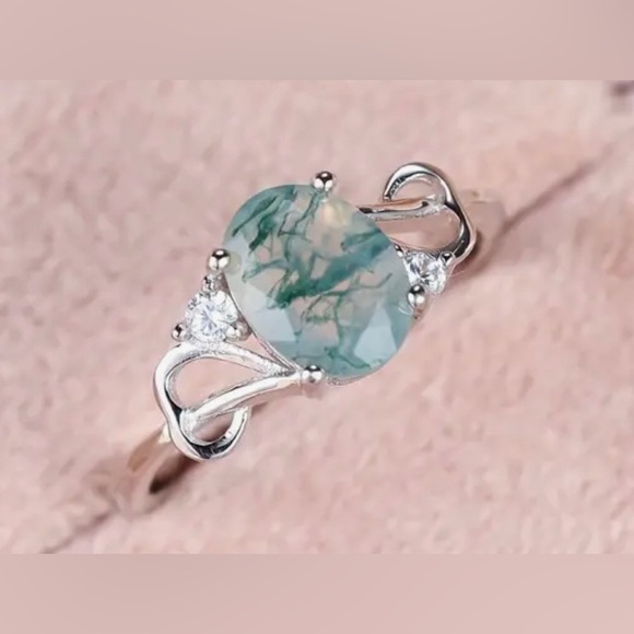 925 silver contemporary ring with inlaid moss agate stone - Picture 1 of 5